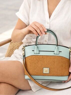 Dooney &Bourke Aqua Blue Satchel Bag Woven Embossed Leather Purse Beacon Handbag